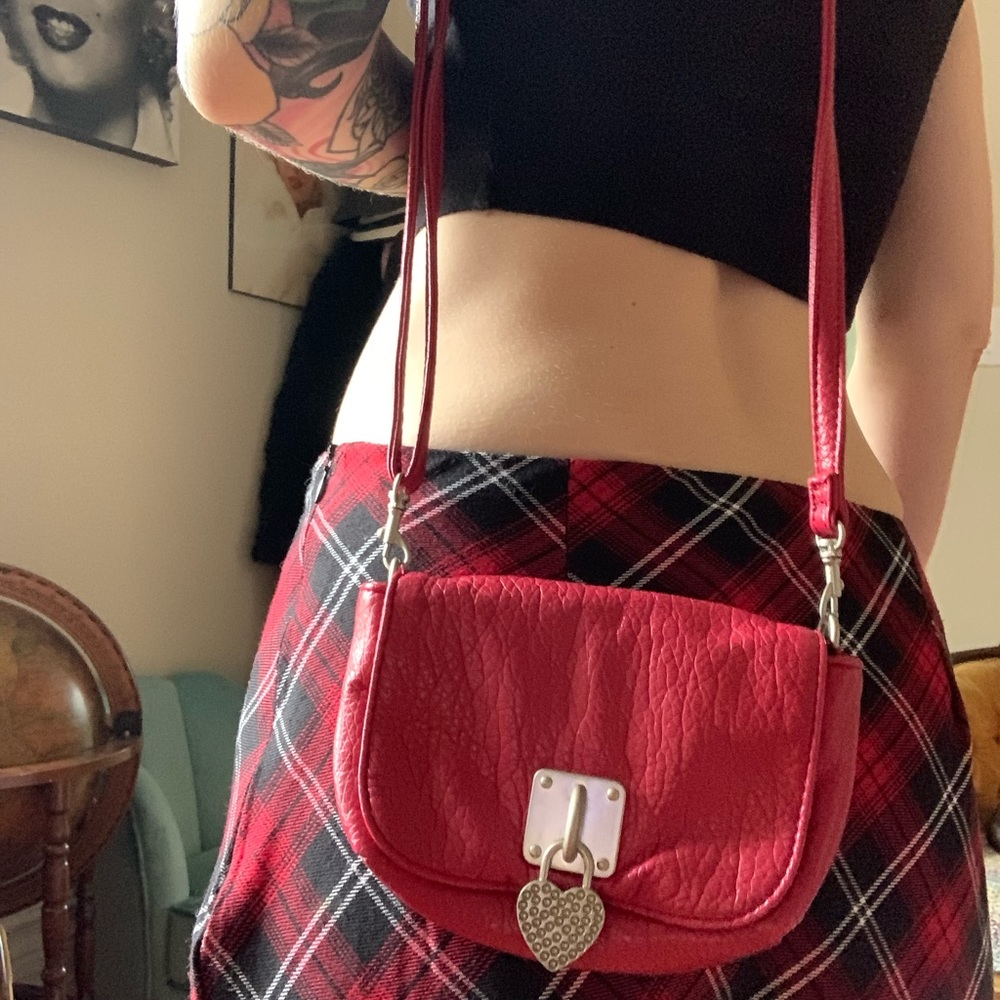 d-fusion Red Heart Embellished Adjustable crossbody purse.